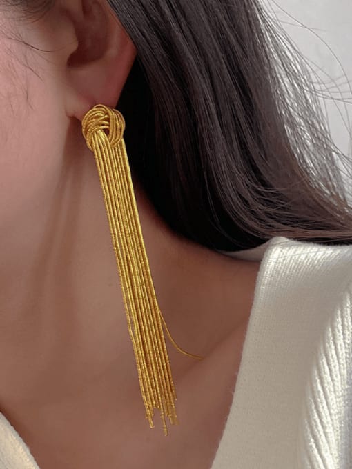 ZRUI Brass Tassel Minimalist Threader Earring 1