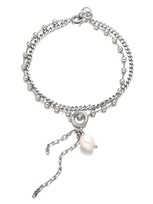 Platinum pearl pendant detachable) Brass Double Layer  Bead Tassel Hip Hop Strand Bracelet
