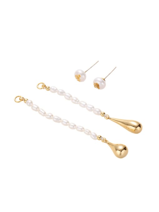 ACCA Brass Imitation Pearl Water Drop Minimalist  Long Drop Earring 3