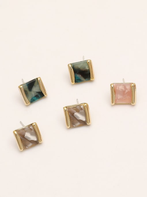 HYACINTH Brass Glass Stone Geometric Minimalist Stud Trend Korean Fashion Earring 0