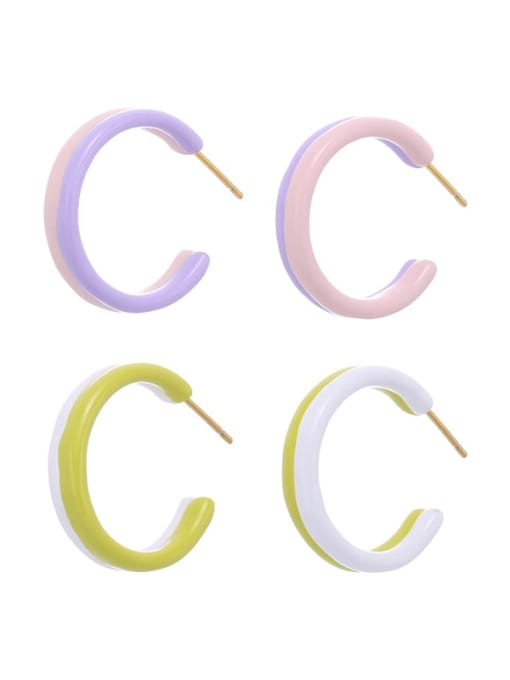 Five Color Brass Multi Color Enamel Geometric Minimalist Stud Earring 0