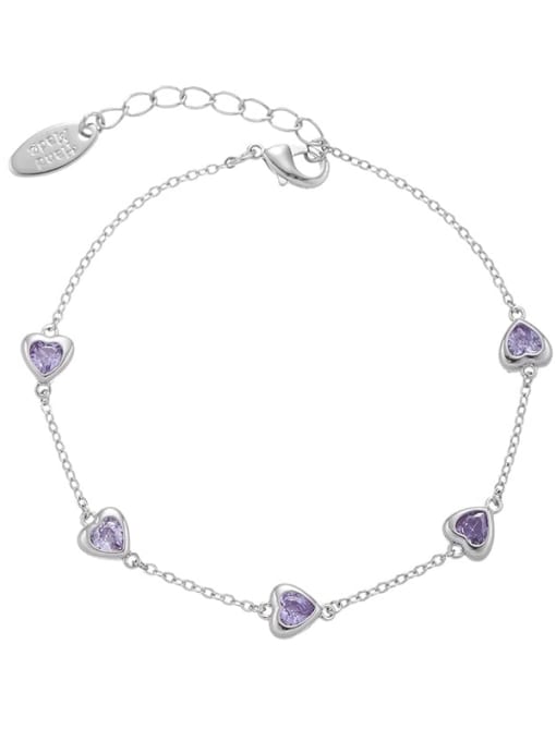 Purple Zircon Style Brass Cubic Zirconia Heart Dainty Bracelet