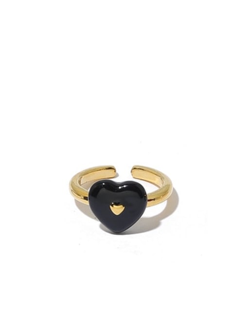 Black oil dripping gold ring Brass Enamel Heart Vintage Band Ring