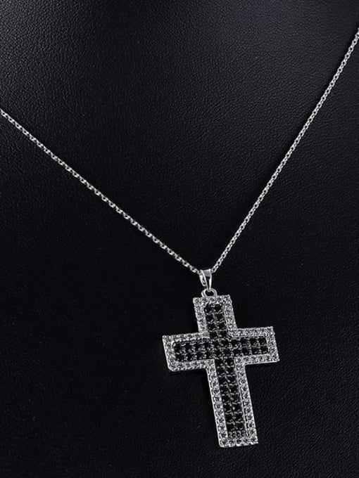 black Brass Cubic Zirconia Cross Minimalist Regligious Necklace