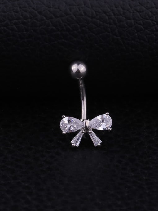 white Stainless steel Cubic Zirconia Bowknot Hip Hop Belly Rings & Belly Bars