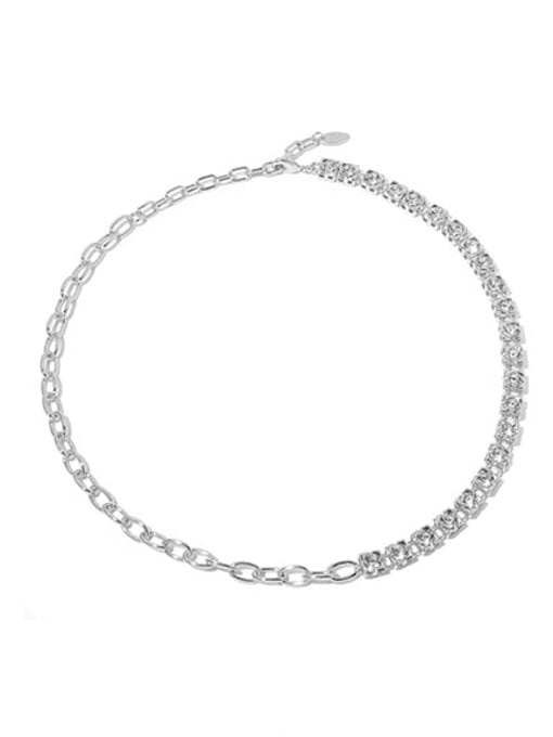 Platinum Brass Cubic Zirconia Geometric Vintage Asymmetry Chain Necklace