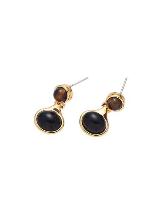 Black Agate Earrings Brass Tiger Eye Geometric Bohemia Drop Earring