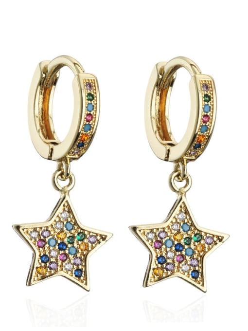 40848 Brass Cubic Zirconia Star Vintage Huggie Earring