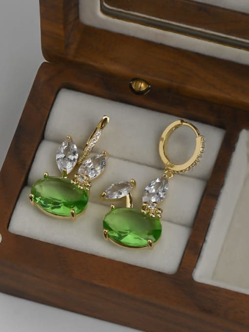 Gold Green ED65913 Brass Cubic Zirconia Rabbit Dainty Drop Earring