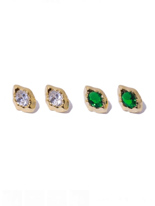 Five Color Brass Cubic Zirconia Irregular Vintage Stud Earring