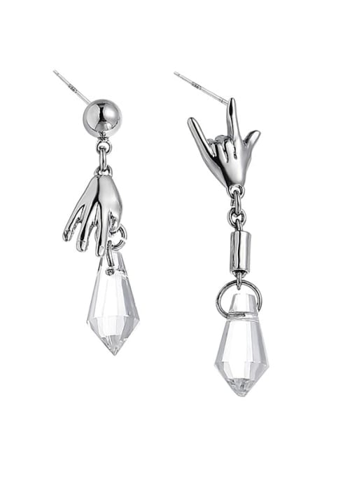 Asymmetric earrings Brass Glass Stone Geometric Minimalist Drop Earring