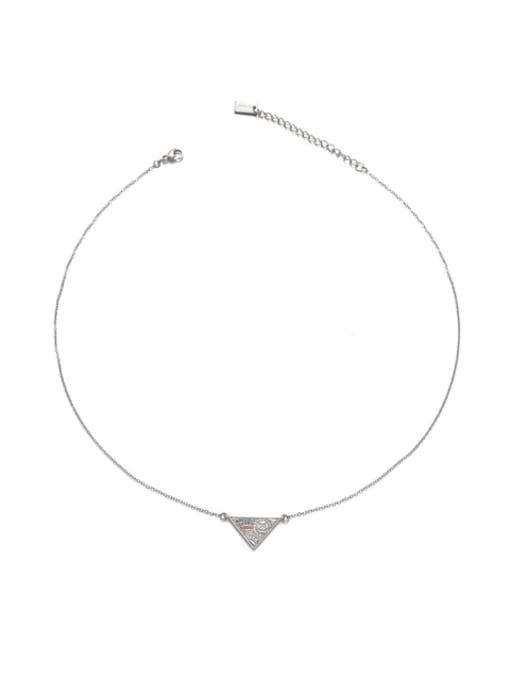 Steel color Brass Cubic Zirconia Triangle Minimalist Necklace