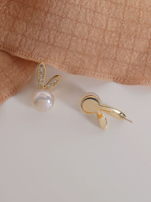 HYACINTH Brass Imitation Pearl Rabbit Cute Stud Earring 2