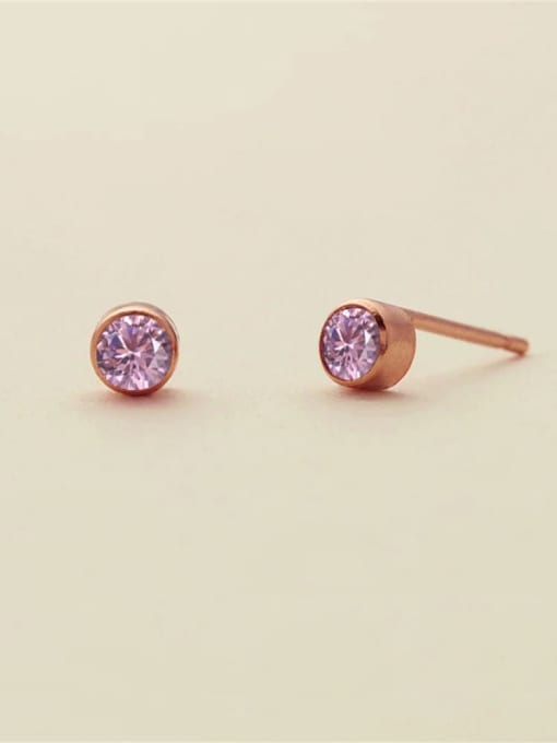 October Pink Rose Gold Stainless steel Birthstone Geometric Minimalist Stud Earring
