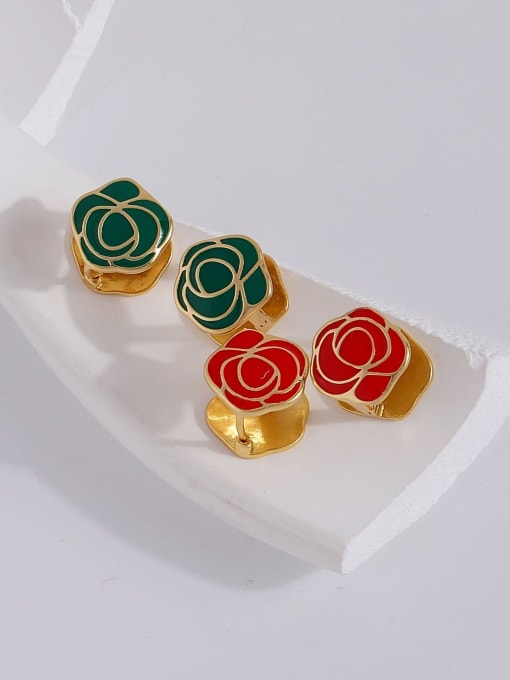 HYACINTH Brass Enamel Rosary Flower Minimalist Stud Earring 3