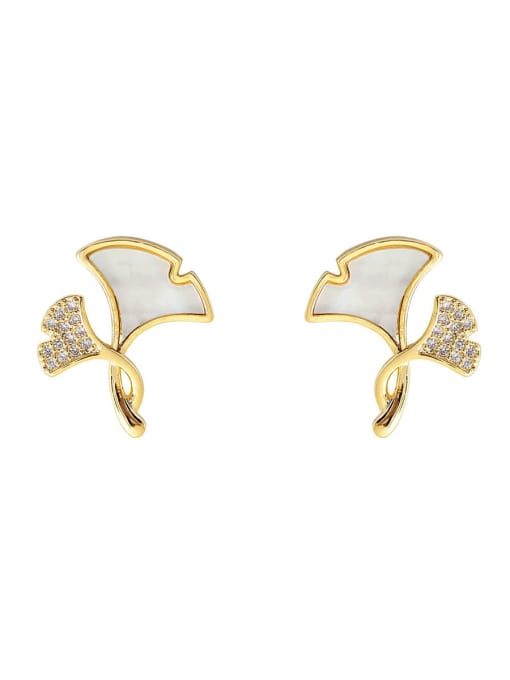 HYACINTH Brass Cubic Zirconia Enamel Leaf Vintage Clip Earring