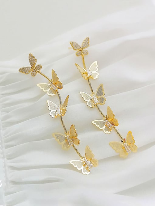HYACINTH Copper Cubic Zirconia Butterfly Dainty Drop Trend Korean Fashion Earring