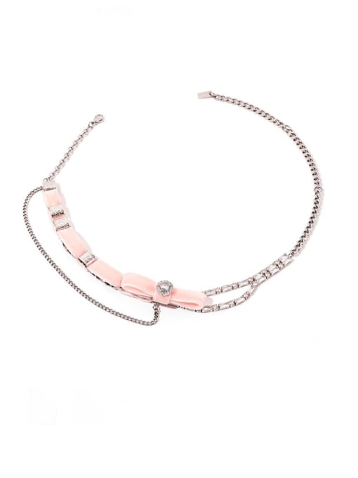Pink Titanium Steel Cubic Zirconia Tassel Vintage Necklace