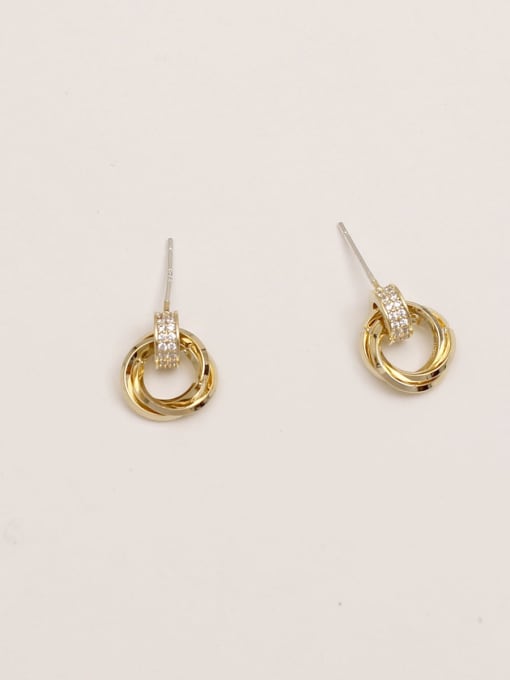14K  gold Brass Rhinestone Geometric Vintage Stud Trend Korean Fashion Earring