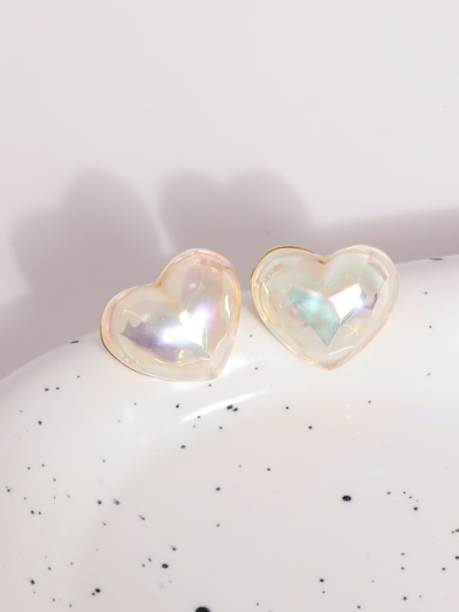 14k gold Brass Resin Heart Minimalist Stud Earring