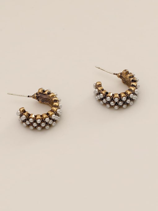 Large 3 rows of pearls Brass Imitation Pearl Geometric Vintage Stud Trend Korean Fashion Earring