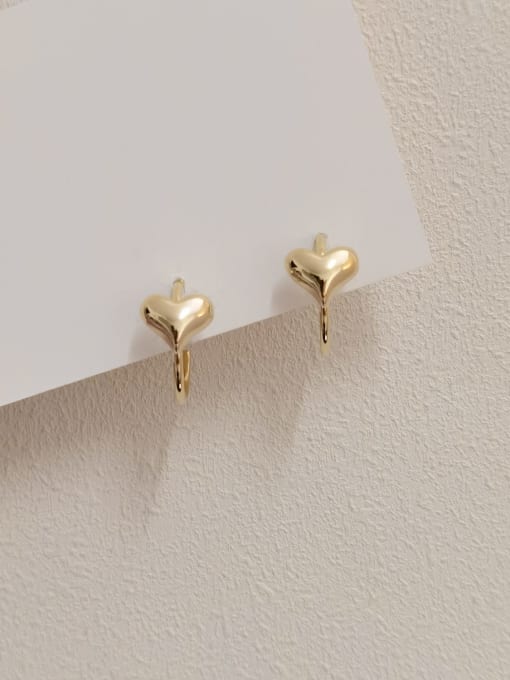 14k Gold Brass Heart Minimalist Huggie Earring