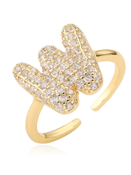 W Brass Cubic Zirconia Letter Minimalist Band Ring