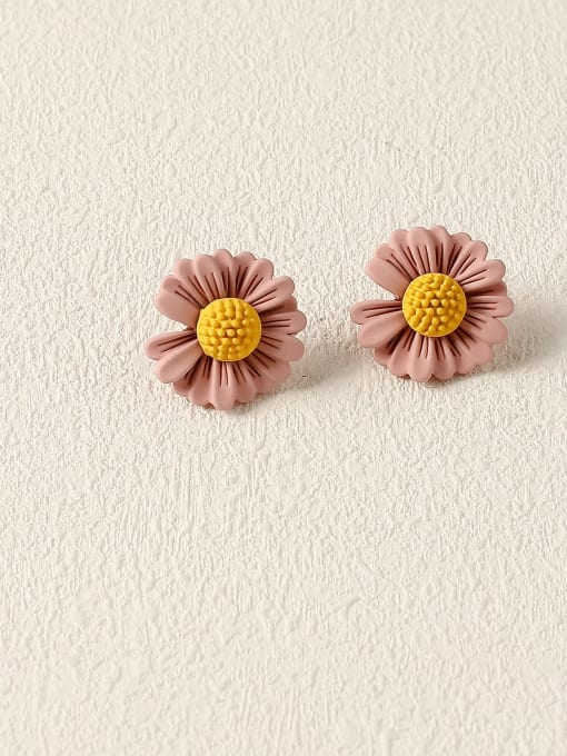 Lotus root color Brass Enamel Flower Cute Stud Trend Korean Fashion Earring