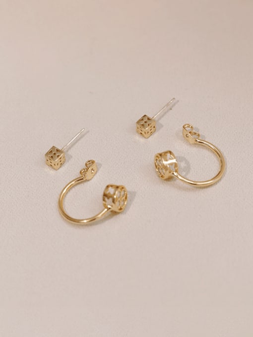 Light Gold Brass Cubic Zirconia Geometric Minimalist Hook Earring