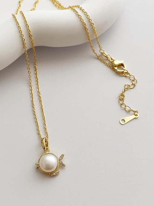 ZRUI Brass Freshwater Pearl Fish Dainty Necklace 0