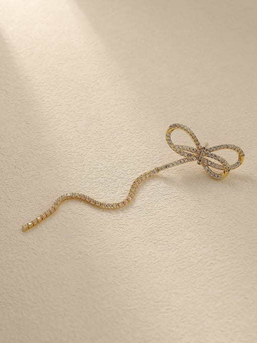 14k Gold Brass Cubic Zirconia Bowknot Tassel Vintage Single Trend Korean Fashion Earring