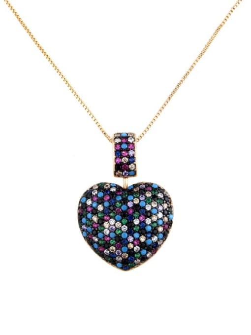 Gold Plated mixed color Brass Rhinestone Heart Dainty   Pendant Necklace