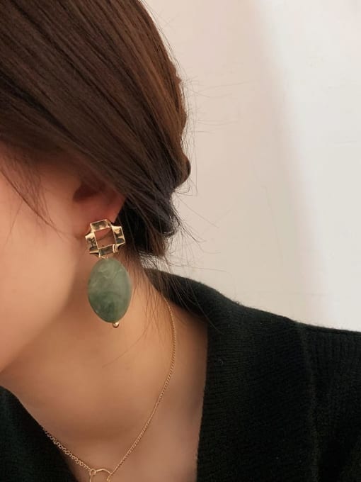 Green resin Earrings Alloy Resin Geometric Vintage Stud Earring/Multi-color optional