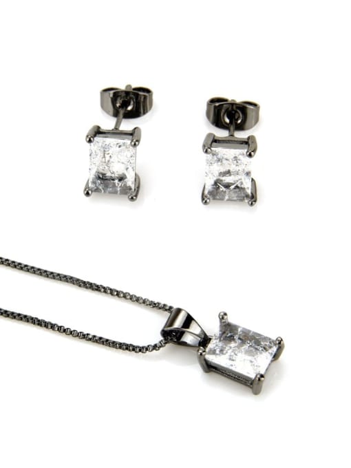 Black plated white zircon Brass Rectangle Cubic Zirconia Earring and Necklace Set