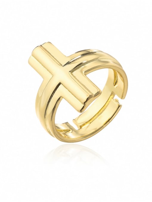 AOG Brass Smooth Cross Minimalist Band Ring 0