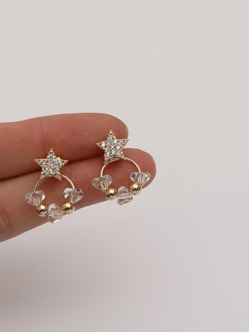 HYACINTH Brass Cubic Zirconia Star Vintage Pentagram White Crystal Huggie Trend Korean Fashion Earring 1