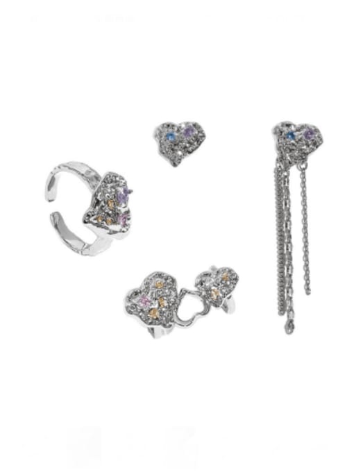 TINGS Brass Cubic Zirconia Hip Hop Heart Ring And Earring Set 0