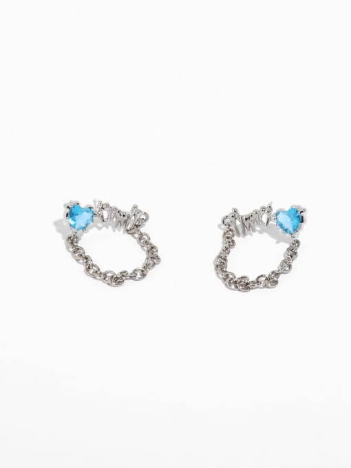 Blue zirconium Earrings Brass Cubic Zirconia Heart Hip Hop Huggie Earring