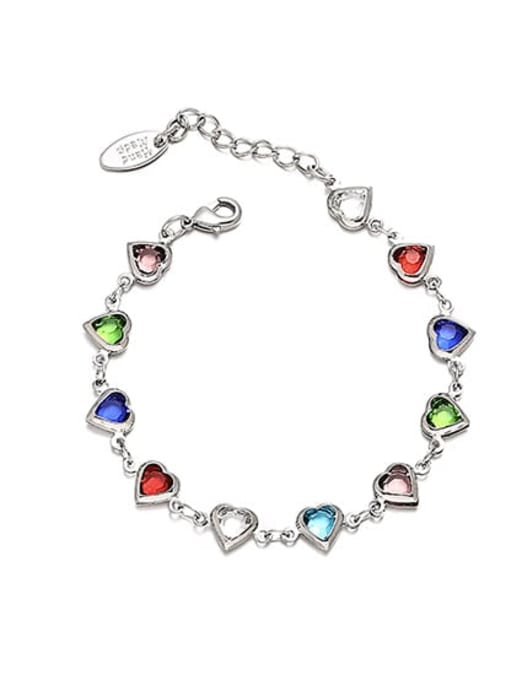 Great Love Platinum Bracelet Brass Glass Stone Heart Minimalist Necklace