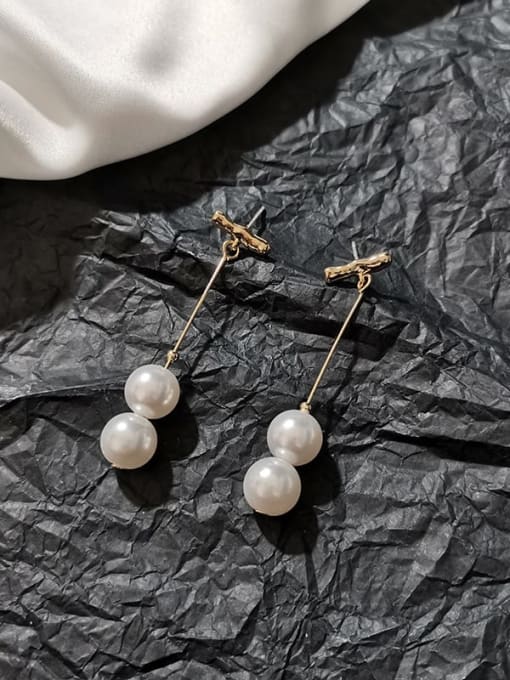 White Pearl Copper Imitation Pearl Tassel Minimalist Drop Trend Korean Fashion Earring