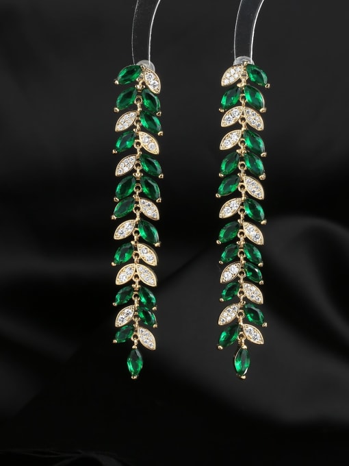 OUOU Brass Cubic Zirconia Leaf Luxury Cluster Earring 3