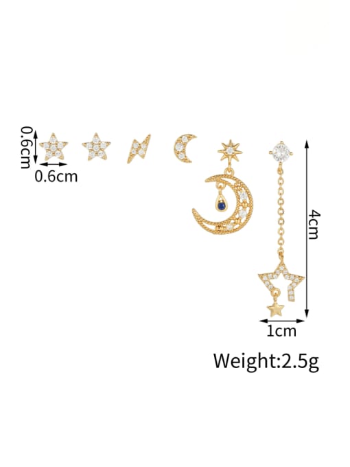 COLSW Brass Cubic Zirconia Moon Star Tassel Trend Stud Earring 3