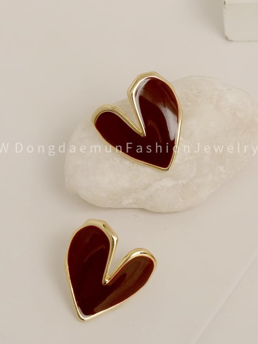 HYACINTH Brass Enamel Heart Minimalist Stud Trend Korean Fashion Earring 2