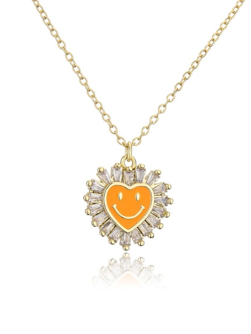 21645 Brass Cubic Zirconia  Heart smiley Minimalist Necklace