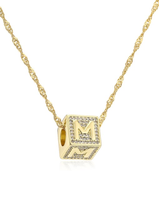 22375 M Brass Cubic Zirconia Square Hip Hop Letter Pendant Necklace