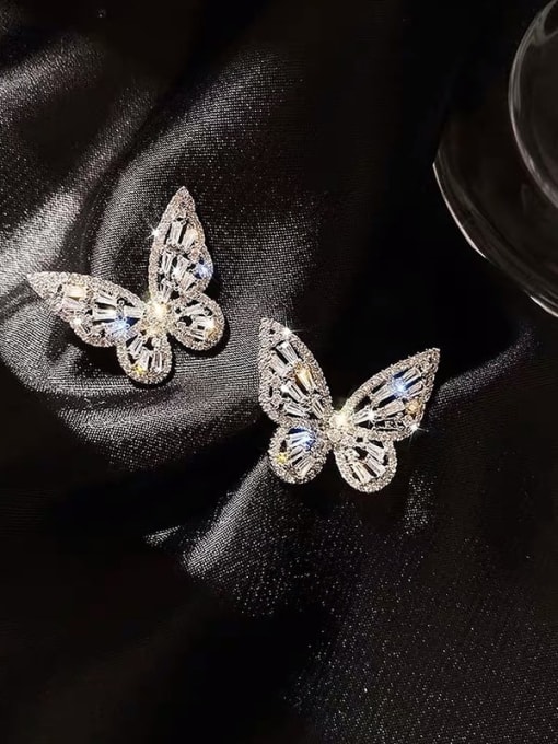 Papara Alloy Cubic Zirconia Butterfly Dainty Stud Earring 2