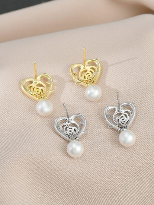 YOUH Brass Imitation Pearl Flower Dainty Stud Earring 1