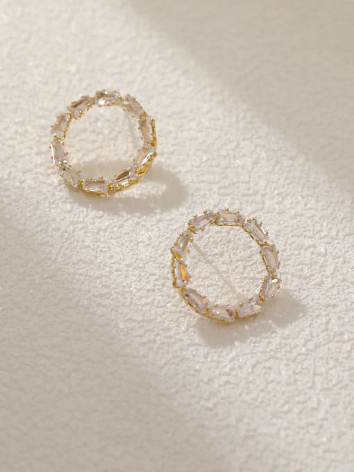 14k Gold Brass Cubic Zirconia Round Minimalist Stud Earring