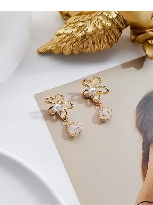 HYACINTH Copper Imitation Pearl Flower Minimalist Drop Trend Korean Fashion Earring 3