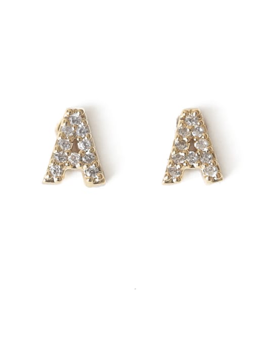 A Brass Cubic Zirconia Letter Minimalist Stud Earring